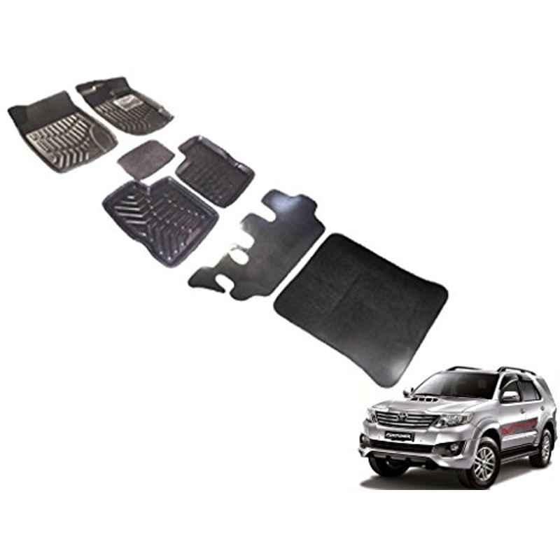 Kozdiko 7 Pcs 3D Black Car Foot Mat Set for Toyota Fortuner, koz_19255