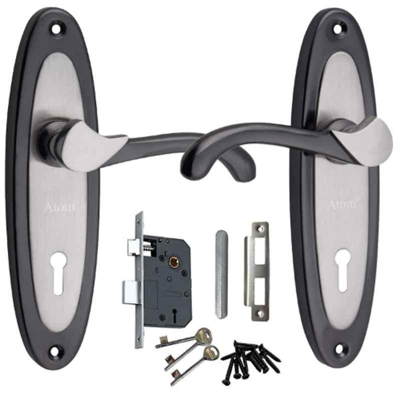 ATOM 7 inch Alloy Steel Black Silver Finish Mortise Door Lock Set, MH-412-KY-BS