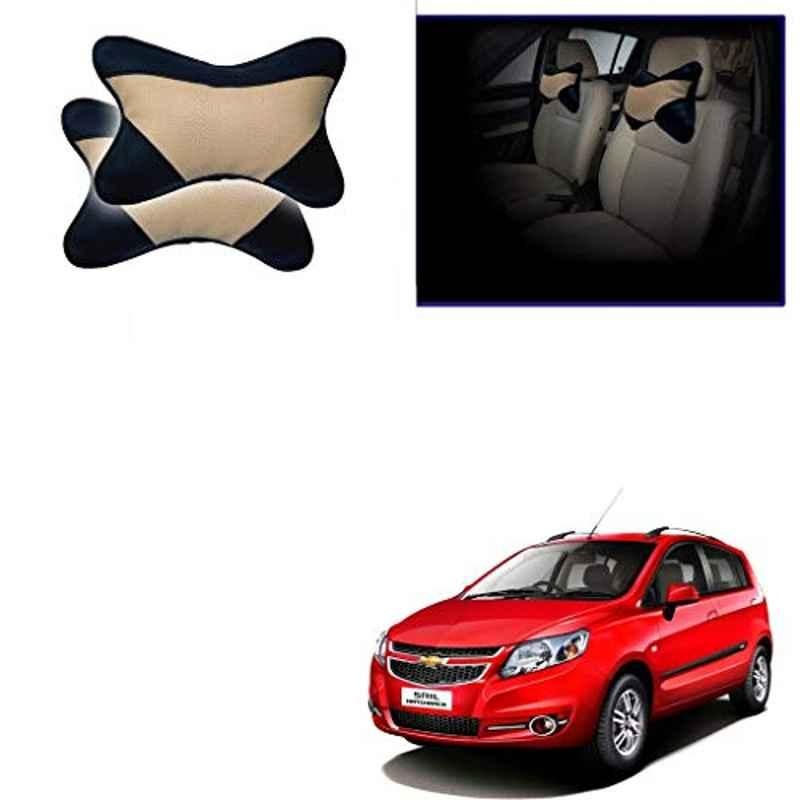 Kozdiko 2 Pcs Beige & Black Car Neck Rest Cushion Pillow Set for Chevrolet Sail Hatchback