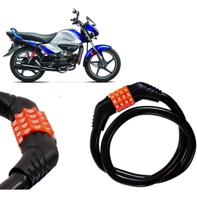 Auto Pearl Black & Orange 4 Digit Anti-Theft Combination Number Lock for Splendor I Smart