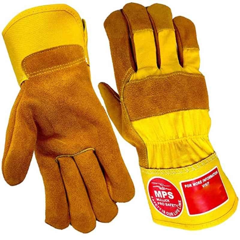 MPS 100 Leather & Polyester Yellow Welding Safety Gloves, Size: Free
