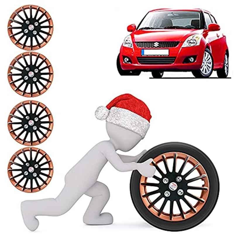 Auto Pearl 4 Pcs 14 inch ABS Copper & Black Press Fitting Wheel Cover Set for Maruti Suzuki Swift Dzire Type-2