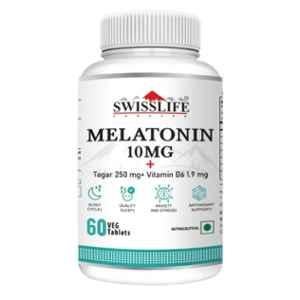 SwissLife Forever 60 Pcs Melatonin 10mg Tablets with Tagar & Vitamin B6 for Supports Sleep Cycle & Nerve Health, SLFSLP60126