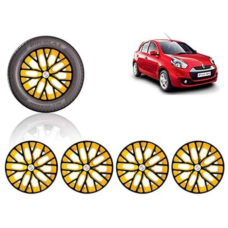 Auto Pearl 4 Pcs 14 inch ABS Black & Yellow Car Wheel Cover Set for Renault Pulse
