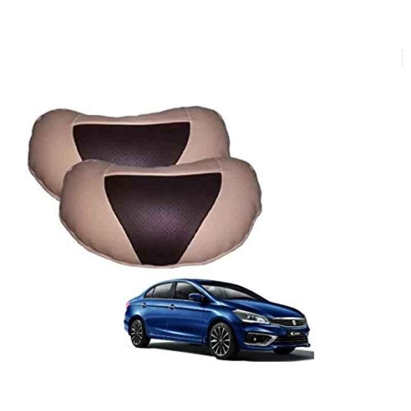 Kozdiko 2 Pcs Beige & Brown Car Neck Rest Cushion Pillow Set for Maruti Suzuki Ciaz Facelift