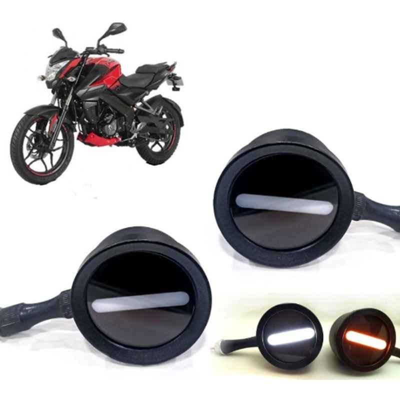 Auto Pearl 2 Pcs 12V Black Bike Front LED Indicator Light Set for Bajaj Pulsar, F066