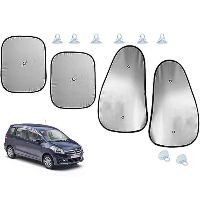 Auto Pearl 4 Pcs Polyester Black & Silver Window Side Sun Shade Set for Maruti Suzuki Ertiga Type 2 2015-2018
