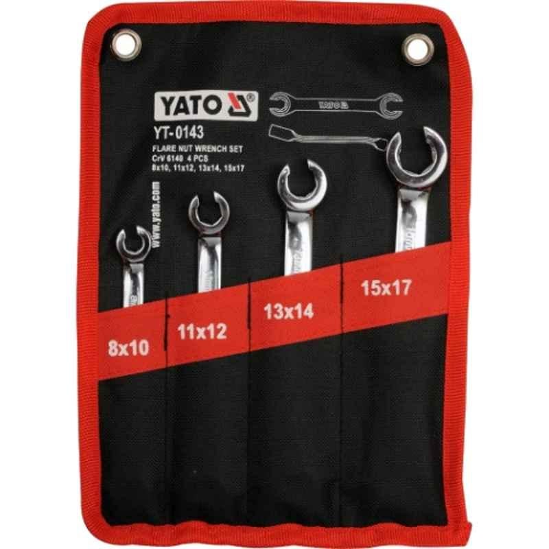 Yato 4 Pcs 8x10 to 15x17mm CrV 6140 Flare Nut Wrench Set, YT-0143