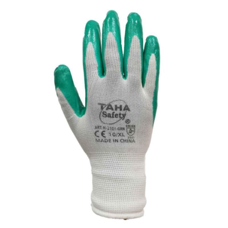 Taha Safety Polyester & Nitrile Green Gloves, N2101, Size:XL