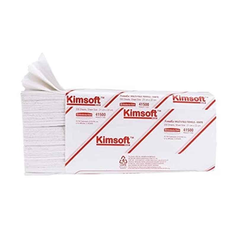 Kimsoft 200 Pcs Multi Fold Hand Towel Pack Box, 41500 (Pack of 30X200 Sheet, 6000 Total)