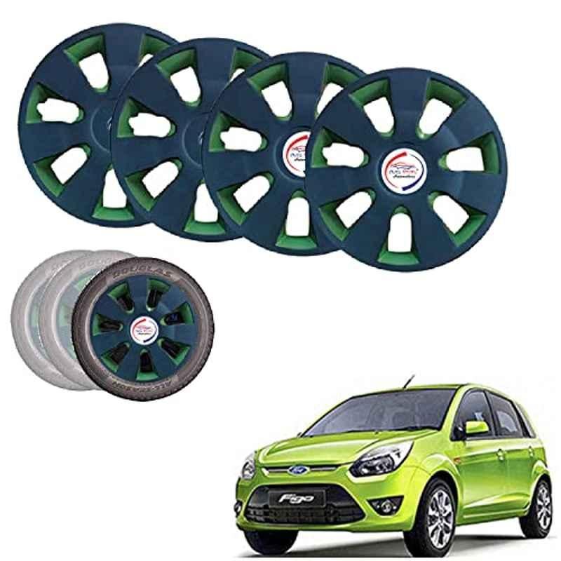Auto Pearl 4 Pcs 14 inch ABS Black Green Hubcap Wheel Cover Set with Retention Ring for Ford Figo Type 1