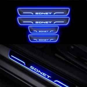 SureStrive 4 Pcs Acrylic Car Side Footstep Set with Blue LED Door Sill Scuff Plate for Kia Sonet All Model