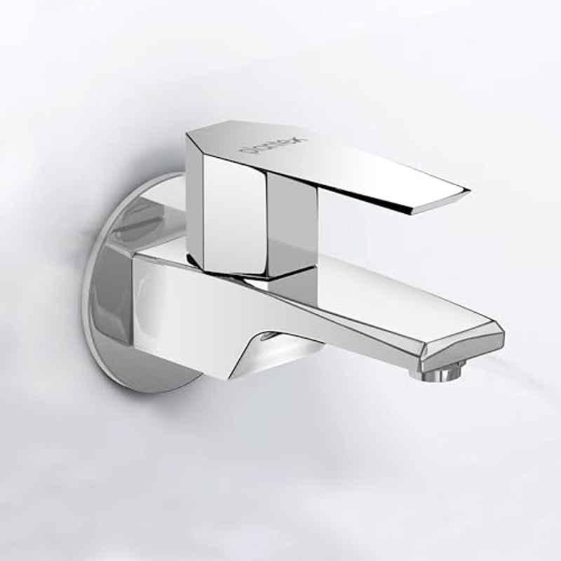 Plantex Celesiya 1241 Chrome Bib Cock Water Tap for Bathroom with Water Saving Aerator/Wall Mount Tap for Wash Basin with Teflon Tape & Wall Flange