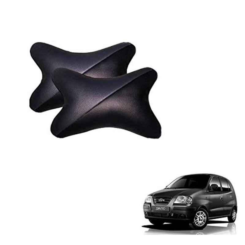Kozdiko 2 Pcs Memory Foam Grey & Black Car Neck Rest Cushion Pillow Set for Hyundai Santro Xing