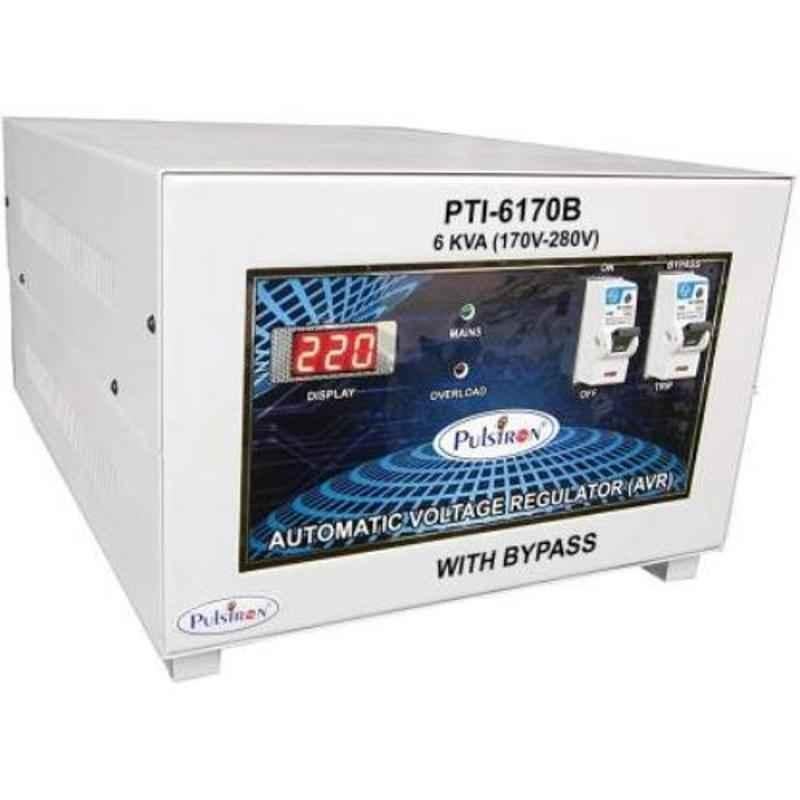 Pulstron PTI-6170B 6kVA 170-280V Single Phase White Bypass Automatic Voltage Stabilizer for Mainline