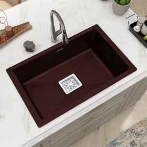 Plantex 21x18 inch Quartz Choco Brown Matt Kitchen Sink/UV Protected Kitchen Sink/Undermount Sink for Kitchen/Metalic Single Bowl Sink with Coupling & Hose Pipe, APS-2024