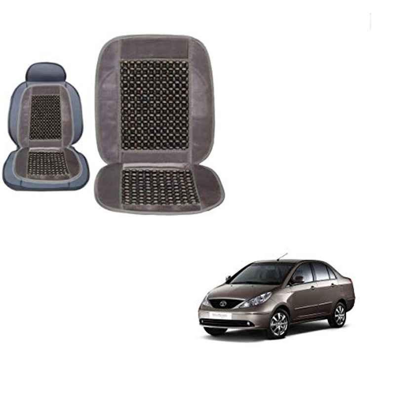 Kozdiko Wooden Bead Seat with Grey Velvet Border for Tata Indigo, KOZ-86708