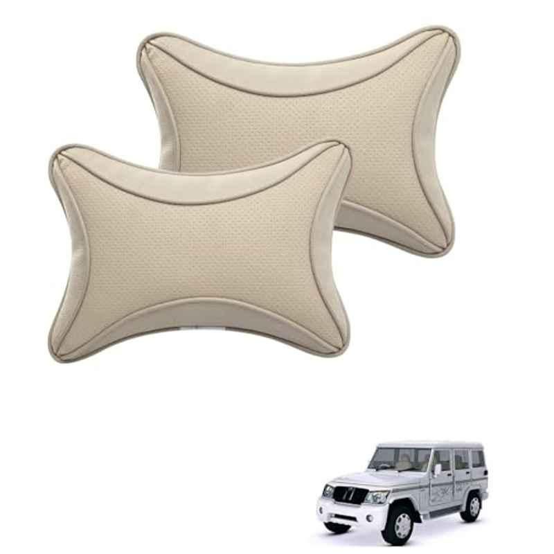 Kozdiko 2 Pcs Memory Foam & Polyester Beige Dots Car Neck Rest Pillow Set for Mahindra Bolero XL, XNVJVHGJFH49