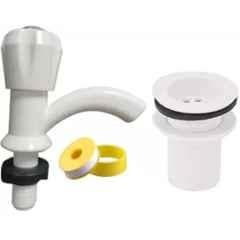 Senkiddpro PVC White Wall Mounted Pillar Tap with Waste Jali & Teflon Tape Combo