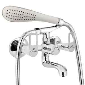 Cliquin Espirion Rosy Brass Chrome Wall Mounted Wall Mixer with Telephonic Crutch Hand Shower & 1m Stainless Steel Shower Tube