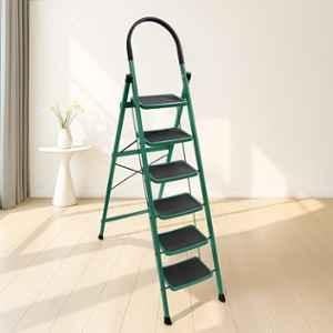 Plantex Hercules Pro 6-Step Foldable Ladder for Home with 150kg Load Capacity/Heavy-Duty Steel Ladder/Anti-Slip Wide Step/Strong, Stable & Multi-Purpose Green