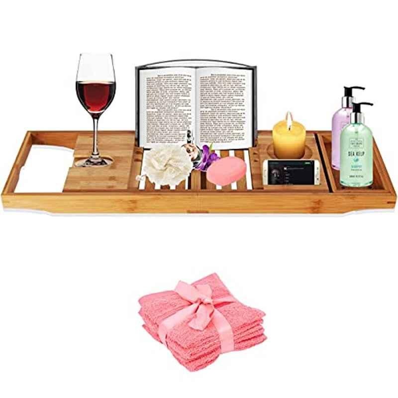 Rubik Wood Beige Bath Tray with Mirror