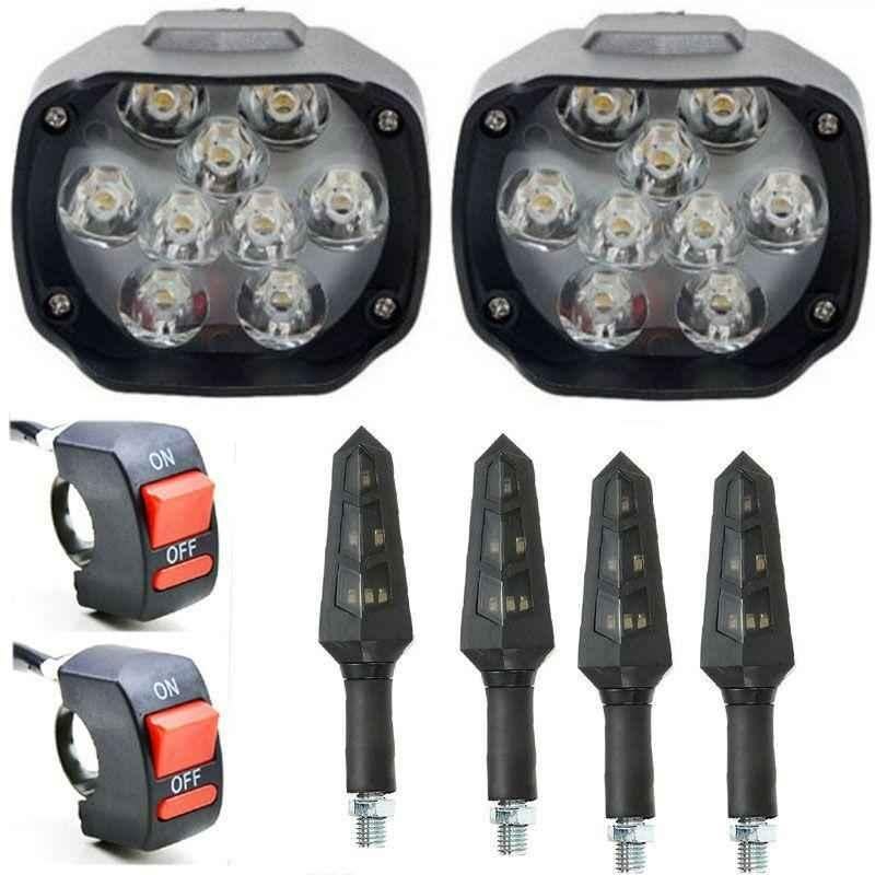 Eshopglee 2 Pcs 9 LED Fog Headlight with 2 Pcs On-Off Switch & 4 Pcs Duke Bike Indicator Light Set