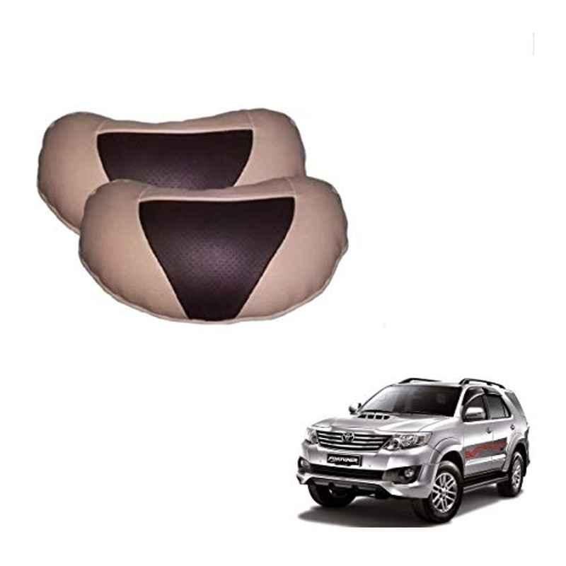 Kozdiko 2 Pcs Beige & Brown Car Neck Rest Cushion Pillow Set for Toyota Old Fortuner