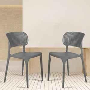 Rose Evaa 2 Pcs Plastic Grey Chair Set without Arm for Dining, Restaurant, Cafe & Banquet