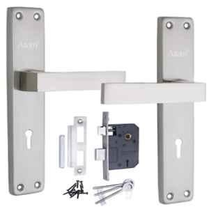 ATOM 8 inch Stainless Steel & Brass Silver Satin Finish Mortise Door Lock Set, MH-FORTUNE-KY-SS