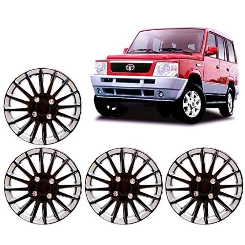 Auto Pearl 4 Pcs 15 inch ABS Black & Silver Wheel Cover Set for TATA Sumo Victa