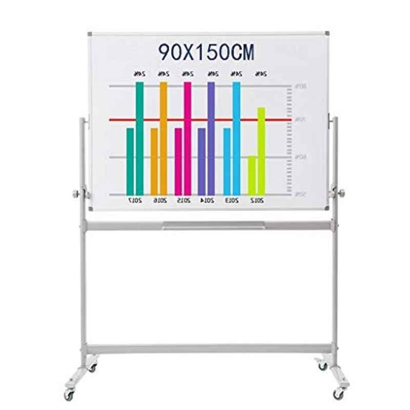 90x150cm Aluminium Framed Magnetic Whiteboard with Liftable Mobile Stand
