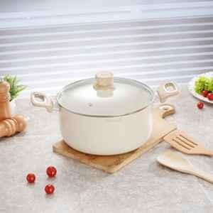 Cookaid Velora 4.8 Litre 24cm Aluminium Cream Non Stick Ceramic Coated Casserole with Glass Lid, CKD-CC-CS24-37