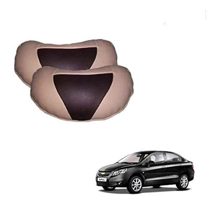 Kozdiko 2 Pcs Beige & Brown Car Neck Rest Cushion Pillow Set for Chevrolet Sail