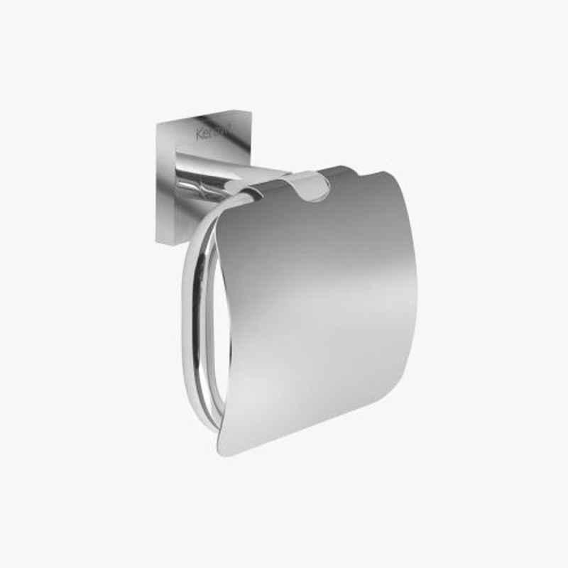 Kerovit Silver Chrome Finish Square Range Toilet Paper Holder with Flap, KA990009