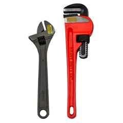 Globus 921 2 Pcs Steel 10 inch Adjustable Wrench & 12 inch American Pipe Wrench Hand Tool Set